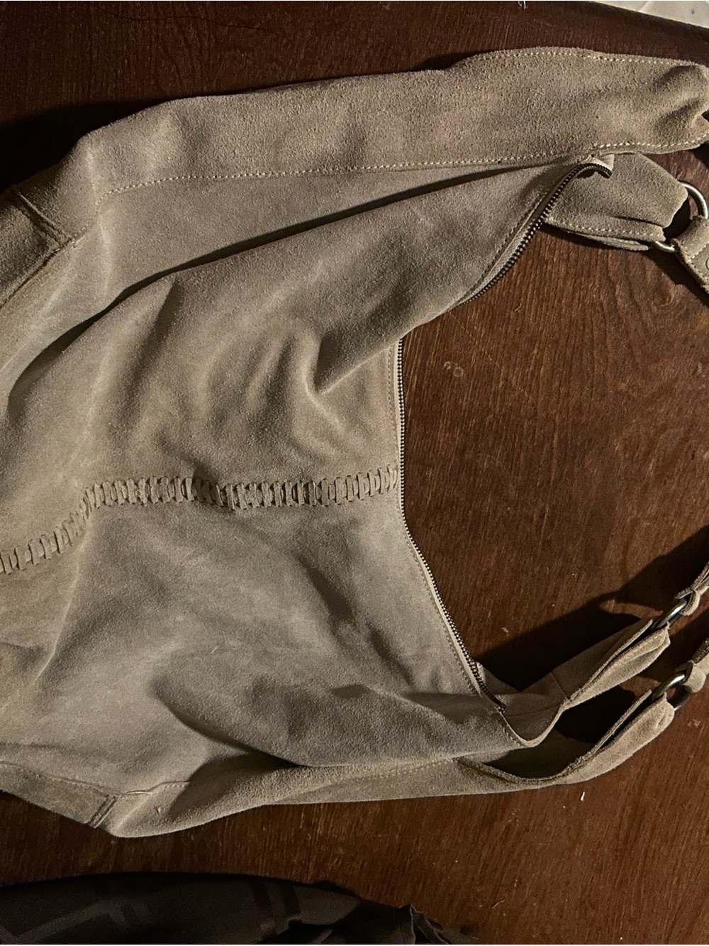Neutral Taupe Suede Hobo Shoulder Bag